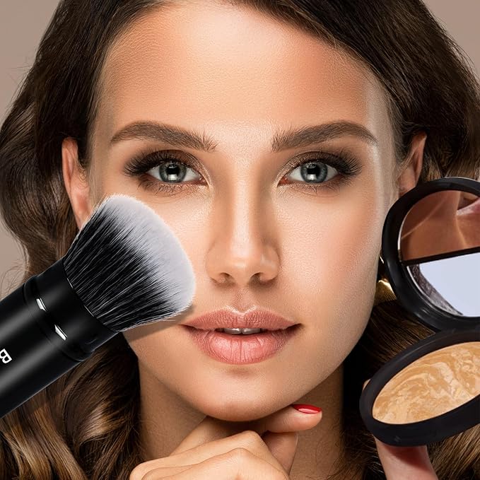 Makeup Brush Kabuki Face Brushes Retractable Travel Blush Kabuki Brush Portable Flawless for Foundation, Powder Blush, Bronzer, Buffing, Liquid, Cream, Cruelty Free with Cover
