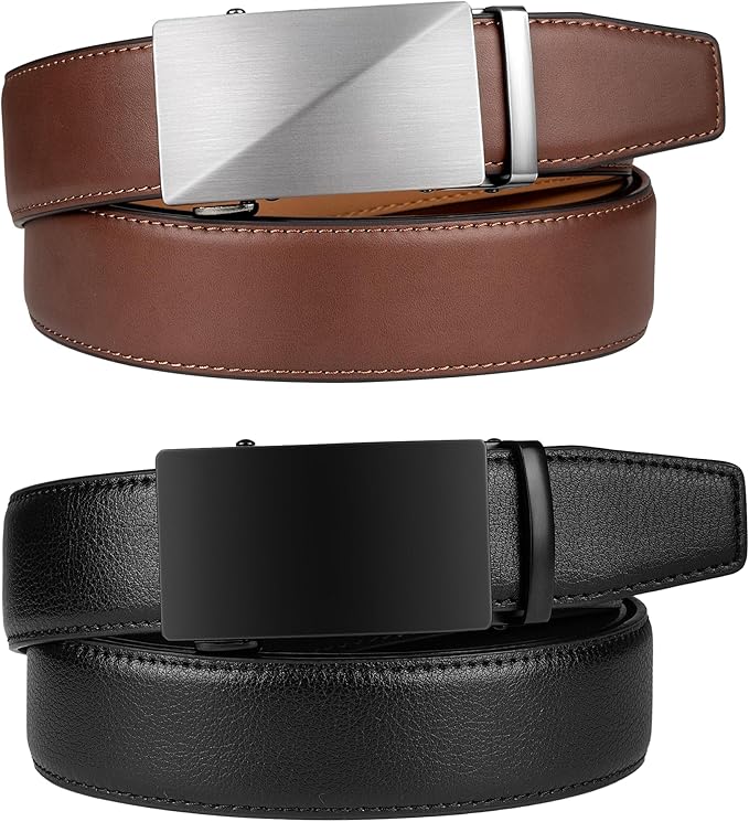 Zitahli Ratchet Belt for Men - 2 Packs Leather Mens belt For Gift Men Dress and Casual,Trim to Fit