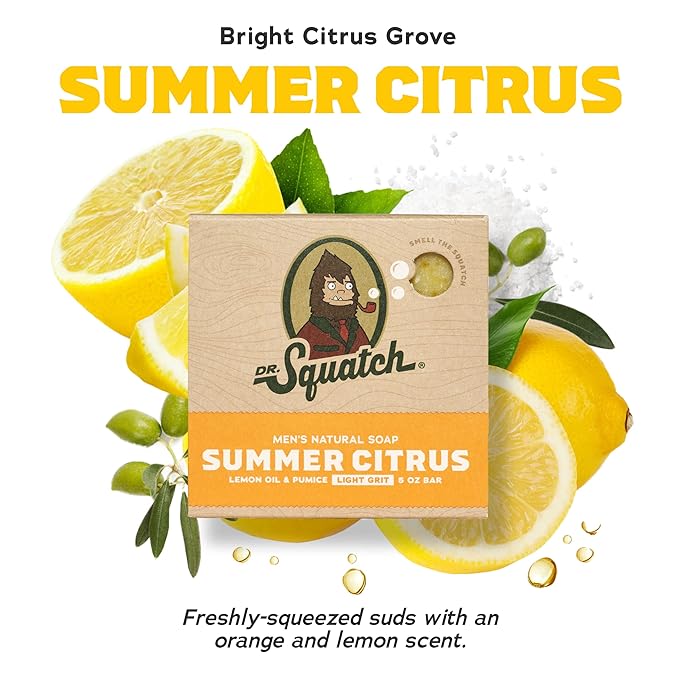 Dr. Squatch Natural Bar Soap for Men Variety Gift Set - Cold Process Soap No Harsh Chemicals - Rainforest Rapids, Coconut Castaway, Fresh Falls, Summer Citrus & Eucalyptus Greek Yogurt (5 oz, 5-Pack)