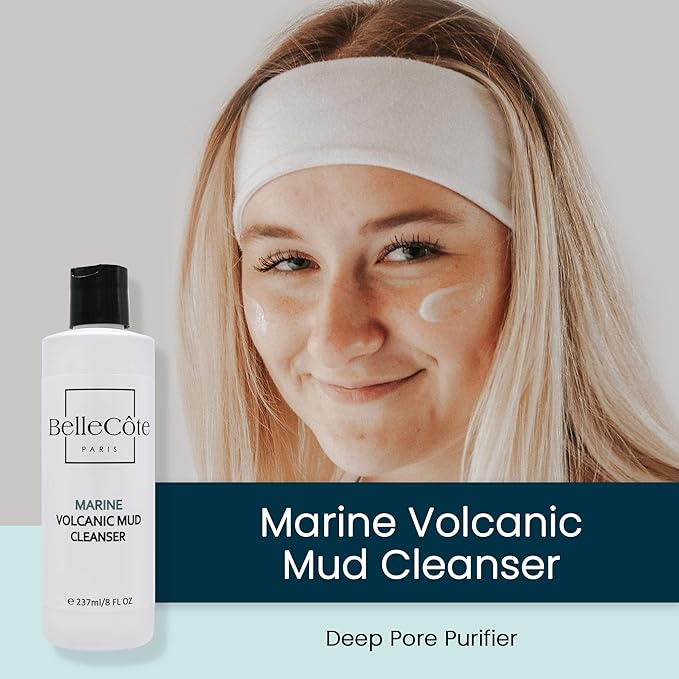 BelleCôte Paris Marine Volcanic Mud Face Cleanser - Detoxifying Clay Oily & Combination Skin, Pore Reduction and Acne | Ideal Face Cleanser for Men & Women Especially After a Vigorous Workout