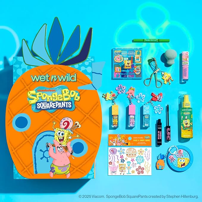 wet n wild SpongeBob SquarePants PR Box - Pineapple House 2-Layer Collector’s Set with Makeup & Tools for Unique F.U.N Looks, Cruelty-Free
