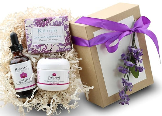 Lavender Organic Handmade Bath and Body Gift Set - by Keomi Naturals - Pamper Them with All Natural Luxury - Beautifully Packaged Ready to Give