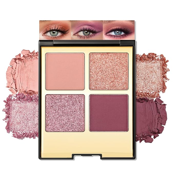 Erinde 4 Colors Eyeshadow Palette Eye Shadow Makeup, Matte Shimmer Metallic Purple Mauve Nude Neutral Eyeshadow, Long Wearing, Velvety Pigmented Blendable, Quad Eye Shadow Palette, 03