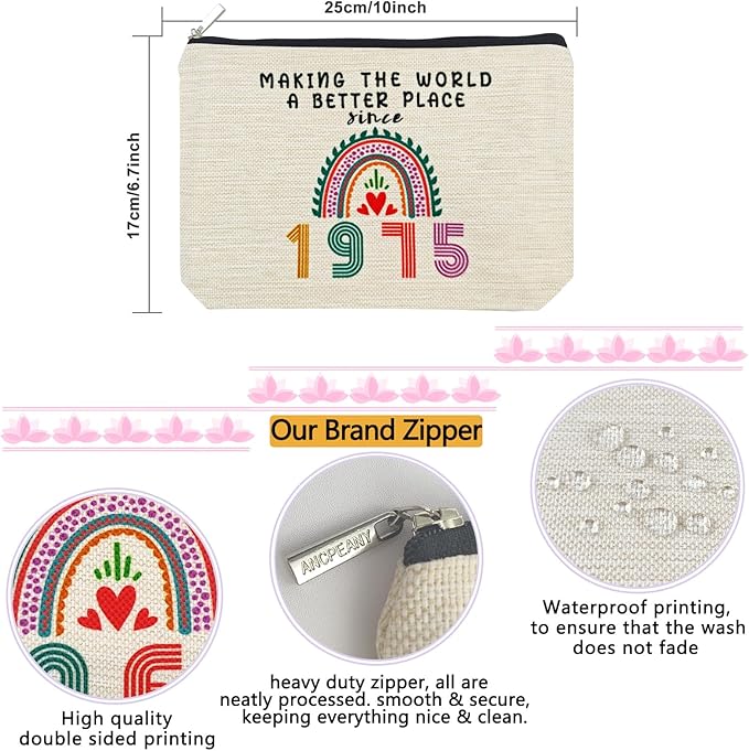 ancpeany 50th Birthday Gifts for Her, Funny 1975 50th Birthday Decorations Makeup Bag, Anniversary 50 Old Year Gift Ideas for Women, Wife, Sister, Mom, Aunt, Cool Cosmetic Travel Bag for Mothers Day