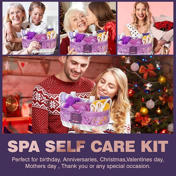 22 Pcs Bath and Body Gift Set - Spa Gift Baskets for Women Jasmine & Honey Scent, Spa Kit Lavender and Jasmine Scented, Birthday Gift Basket, Bath Gift Basket For Women, Luxury Bath Gift Set Home Spa