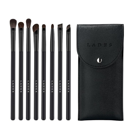 Eye Makeup Brushes 8pcs Eyeshadow Makeup Brushes Set with Soft Synthetic & Natural Hair, Real Wood Handle with Bag for Eyeshadow, Eyeliner, Blending, Eyebrow, Pure Black