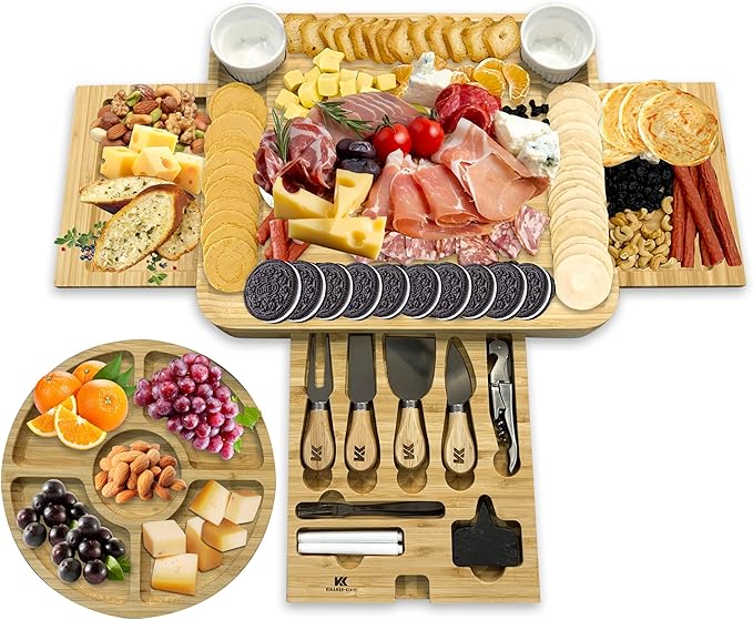 Kiaansh and Kiavi Charcuterie Boards Gift Set: Bamboo Cheese Board Set. Perfect for wedding gifts, Bridal shower and House Warming Gifts., Large