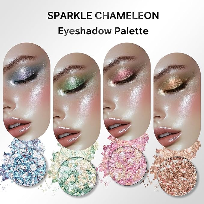 Color Nymph Glitter Eye Shadow Palette | Multichrome Eyeshadow Pallet with ALL Shimmer Shades | Travel Size Eye Makeup Palette with Mirror & Brush | High-Pigment Long-Lasting & Blendable(Four Seasons)