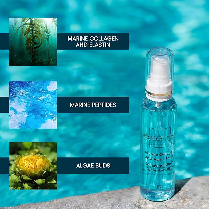 Marine Collagen Anti Aging Toner - Face Mist Hydrating Spray with Peptides, Unisex Skin Care Facial Toner, Reduces Redness, Wrinkles, Dry Skin Setting Spray | Green Tea & Aloe Vera Extract (4 Fl oz)