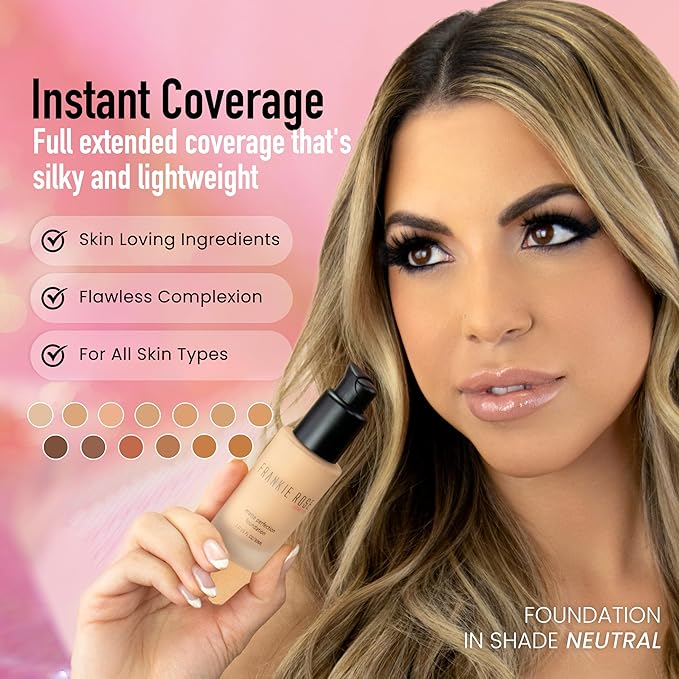 Frankie Rose Cosmetics Matte Perfection Foundation Makeup – Long-Lasting, Hydrating Foundation for Semi-Matte Finish - Full Coverage for All Skin Types - (Vintage) 1.0 US fl oz / 30 ml