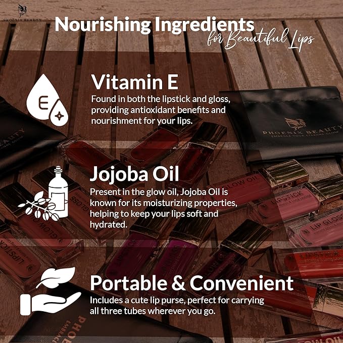 Lip Trio – Smudge-Proof Matte Lipstick + Hydrating Gloss & Lip Oil | Bold Berry Shade | Clean Beauty with Vit-E & Jojoba, Non-Toxic Lip Care Gift Set (Berry Bold)
