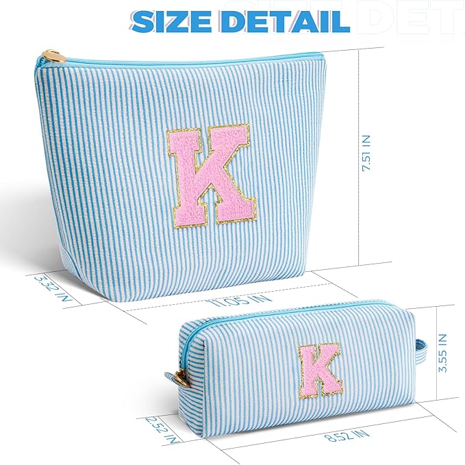 Monogrammed Gifts for Women - Cosmetic Bag for Teen,Initial Cute Makeup Bag Set for Women,Trendy Pouch for Niece Sister Friend Female Her,Birthday Gifts for Daughter - Blue,K