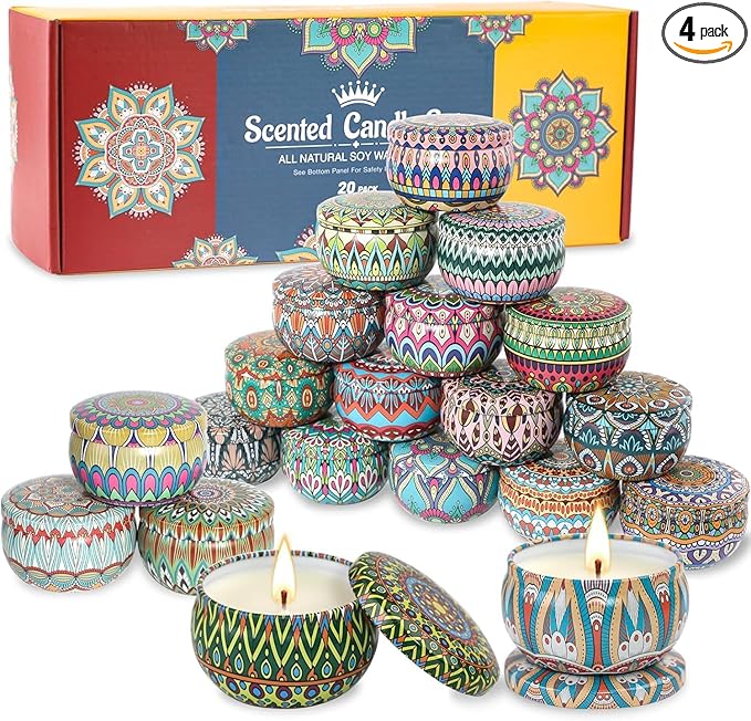 Christmas Candle Gift Set for Women, 20 Pack Long Lasting Scented Soy Candles, Aromatherapy Candles for Home Relaxation, Perfect Holiday & Christmas Gifts with Gift Box