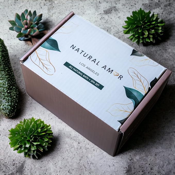 Natural Amor Handmade Soap Bar Gift Set 2pk with Soap Dish and Soap Saver, Scented with Essential Oils, Made with Natural Ingredients for All Skin Types