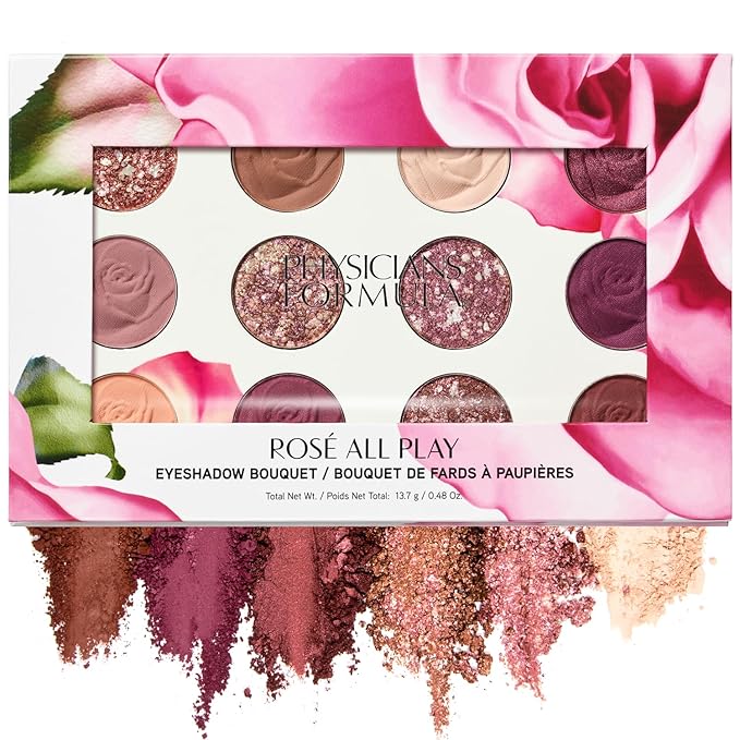 Physicians Formula Eyeshadow Bouquet, 12-Shade Palette with Shimmer, Matte & Satin Finishes, Enriched with Rose Extract – Rose All Play