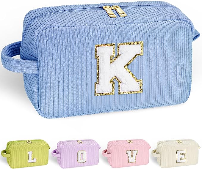 YOOLIFE Bridesmaid Proposal Gifts - Personalized Makeup Bag for Women, Bride, Friend, Teacher, Mom Gifts - Letter K
