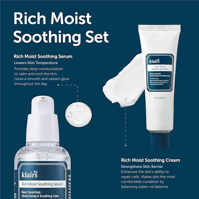DearKlairs Rich Moist Soothing Cream 80ml, Repair Skin Barrier, Sensitive Skin, Hypoallergenic, Centella Asiatica, Ceramide, Moisturizer, Full Hydration, Non-sticky texture, Korean Moisturizer