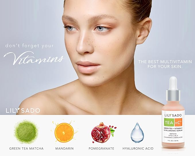 LILY SADO TEA+C Green Tea + Vitamin C Super Serum - Natural Vegan Serum - Best Antioxidant, Anti-Wrinkle Moisturizing Formula - Softens, Hydrates, Firms & Tones for Luscious, Radiant Skin