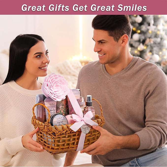 Spa Baskets For Women - Luxury Bath Set With Rose Oil & Orchid - Spa Kit Includes Wash, Bubble Bath, Lotion, Bath Salts, Body Scrub, Bath Spray, Shower Puff, Bathbombs, Soap and Towel