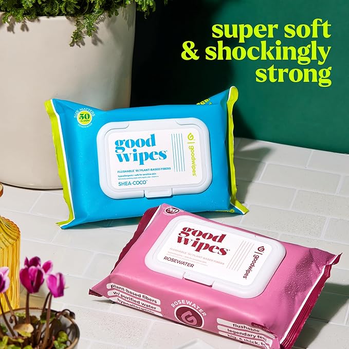 goodwipes Flushable Wipes Travel Size - Extra Large Adult Wet Wipe - On-the-Go Portable Wipes - Sewer & Septic Safe - Hygiene Essentials - Shea Coco & Rosewater, 108 Count (6 Packs)