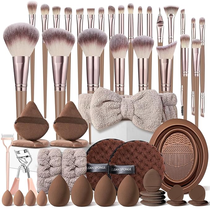 53Pcs Brown Makeup Brushes Set Professional Makeup Kit Multi-functional Makeup Tool Set with Facial Makeup Accessories, Foundation Makeup Brush Kit Eye and Face Make up Brushes & Tools