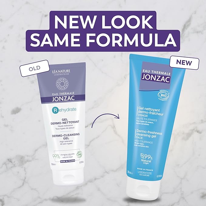 Eau Thermale Jonzac Rehydrate Organic Dermo Cleansing Gel - Gentle Daily Facial Cleanser - Sensitive Skin Approved - Leaves Skin Feeling Smooth & Hydrated - 6.75 Fl oz