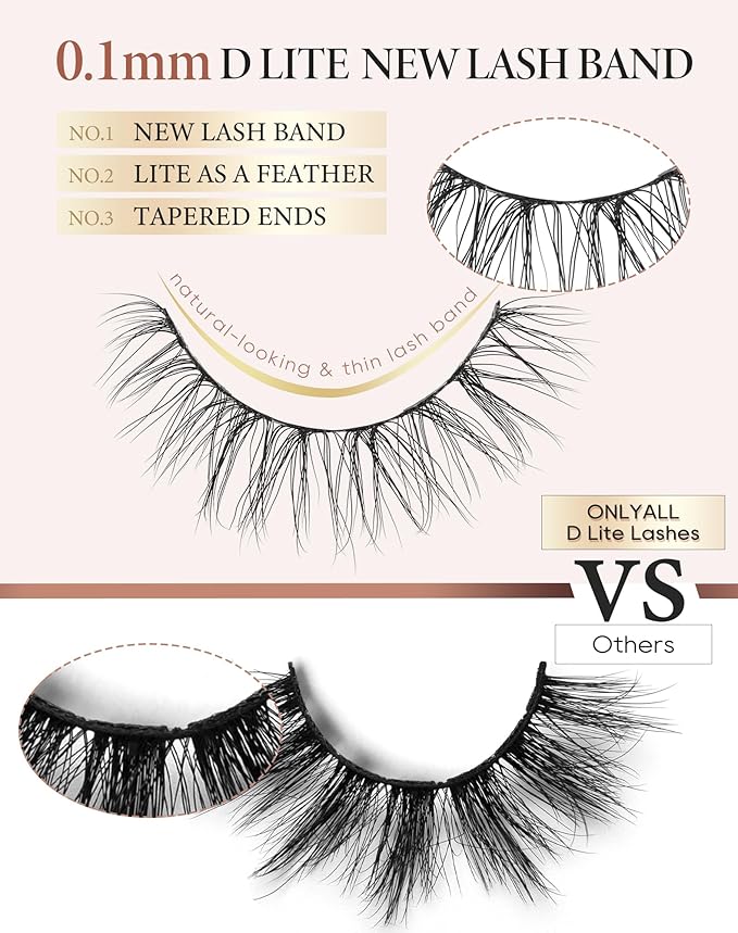 Onlyall Wispy Lashes - Natural Flared False Eye Lashes, Soft Fluffy 7 Pairs D-K38