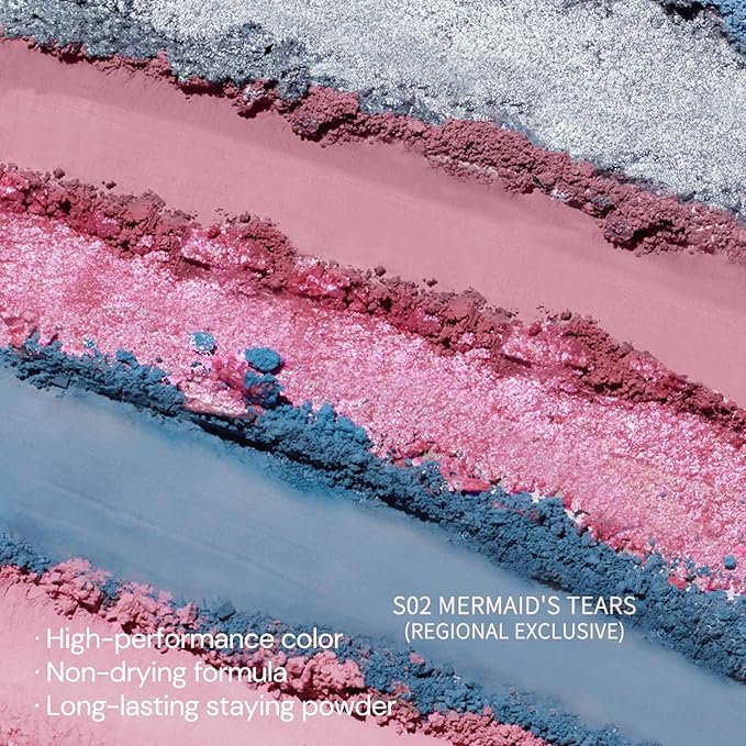 Flower Knows Shell's Jewel 6-Color Makeup Palette,Eyeshadow,Blush,Highlighting & Contour All-in-One Face Makeup Palette with 4 Matte+2 Shimmer Pink & Blue Shades(S02 Mermaids Tears,0.23 Oz)