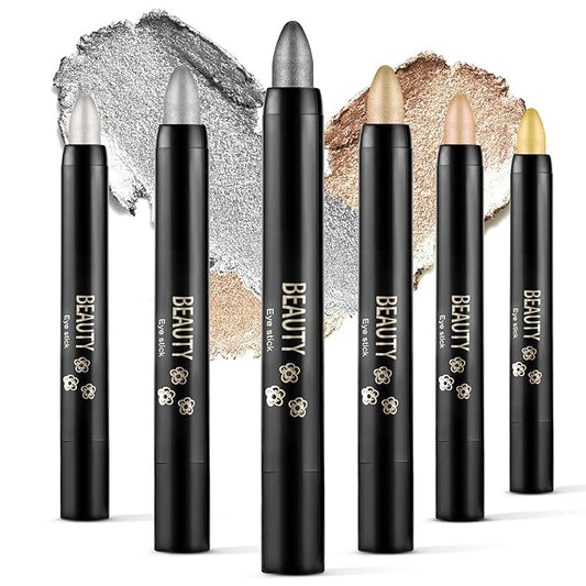 Boobeen 6PCS Cream Eyeshadow Sticks - Waterproof Eyeshadow Pencil Crayons - Eye Brightener Stick Shimmer Pens - Create Glitter Eye Makeup - Easy to Use