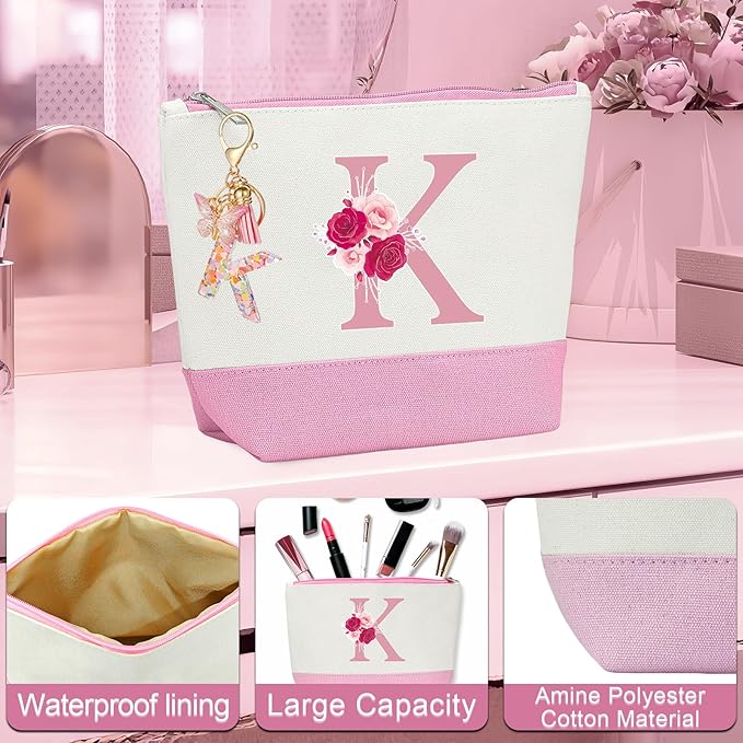 Gifts for Mom,Birthday Gift for Women,Initial Canvas Tote Bag,Thank You Gifts for Women,Monogrammed Gift for Mom,Tote Bag for Teacher,Colleague Woman-K