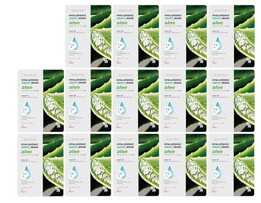 Hyaluronic Aqua Plus Essence Full Face Facial Sheet Mask 14 Sheets - 2 WEEKS SET (ALOE - 14 pack)