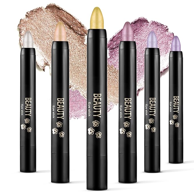 Boobeen 6PCS Cream Eyeshadow Stick Waterproof Pencil Crayon Eye Brightener Shimmer Pen Create Glitter Makeup, Easy to Use