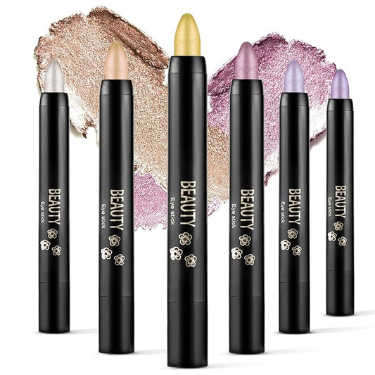 Boobeen 6PCS Cream Eyeshadow Stick Waterproof Pencil Crayon Eye Brightener Shimmer Pen Create Glitter Makeup, Easy to Use