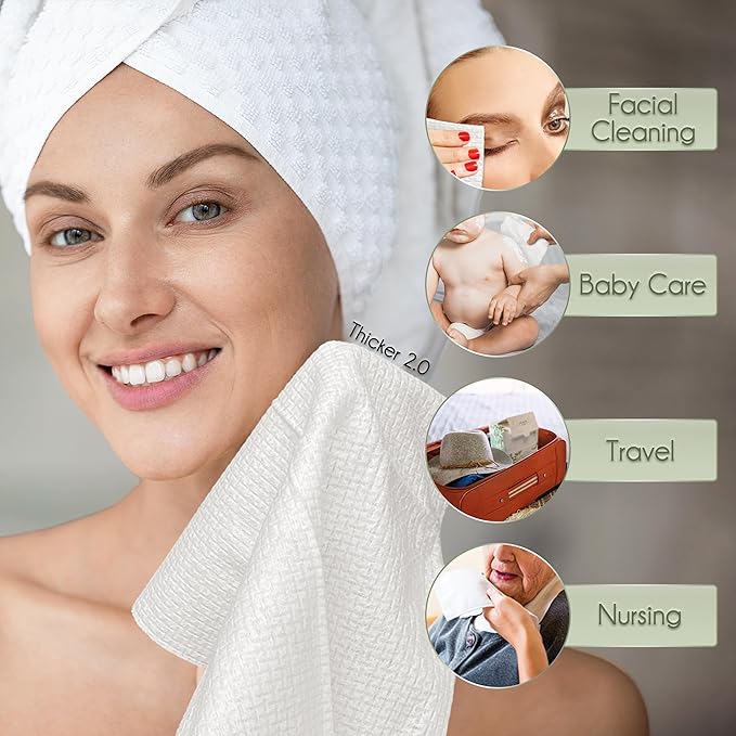 THICKER Dry Wipes 50 Count Disposable Face Towels 10x12" | Ultra Soft for Sensitive Skin & Babies, Travel, Makeup Removal