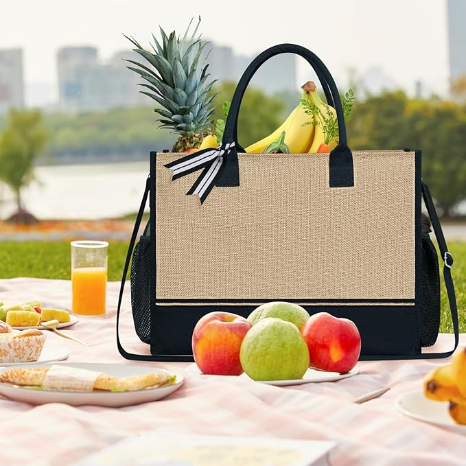 TOPDesign Personalized Initial Canvas Tote Bag, for Wedding, Birthday, Beach, Perfect Gifts for Women, Mom, Teachers, Friends