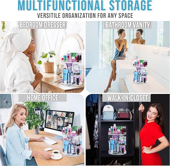 Sorbus 360 Rotating Makeup Organizer - Spinning cosmetics organizer, Adjustable Shelves for Make Up, Perfume & Toiletries - Acrylic Makeup Organizer for Vanity, Bathroom, Bedroom, Closet [Clear]