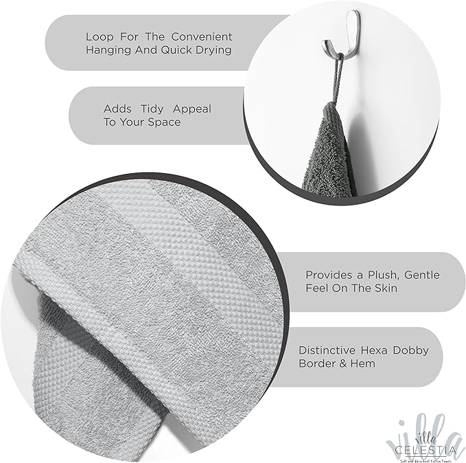 100% Cotton Wash Cloth for face & Body Set of 6, (12 x 12 inches) Sustainable, Soft, Highly Absorbent, Combed Cotton Wash Cloths Pack of 6 for Hotels, Spa, Bathroom, Dorm, Silver