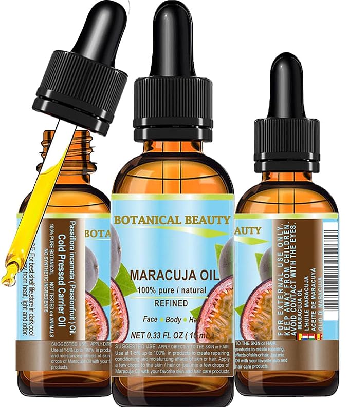 Botanical Beauty MARACUJA OIL 100% Pure Natural Cold Pressed Undiluted for Face, Skin, Hair, Body, Lip, Nails 0.33 Fl Oz - 10 ml Rich in Vitamin C