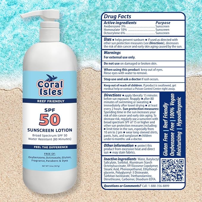 Rocky Mountain Sunscreen SPF 50 LOTION | Broad Spectrum UVA/UVB Protection | Hawaii 104 Reef Act Compliant (Oxybenzone & Octinoxate Free) | Water Resistant 80 Min. | Quart with Pump (32 Fl Oz)