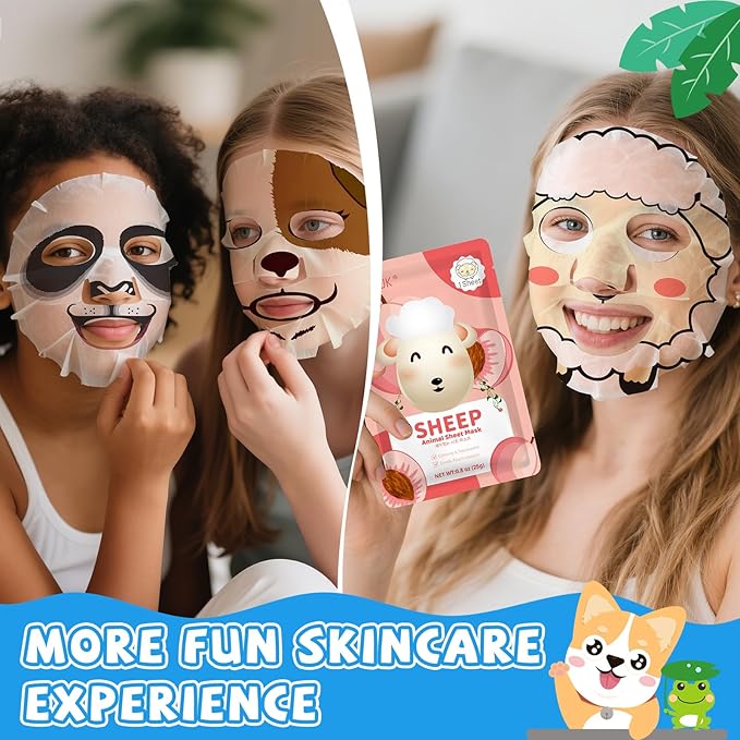 36 Pack Cute Animal Kids Face Mask, Sheet Collagen Moisturizing Face Mask for Girls Teens, Stocking Stuffers for Wome, Bulk Spa Party Gifts and Birthday Gifts
