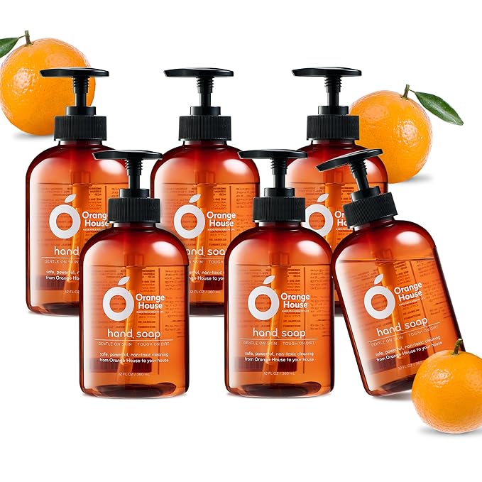 ORANGE HOUSE Liquid Hand Soap with Natural Food-Grade Orange Oil, Fresh Smell, 12 Fl Oz (6 Pack)