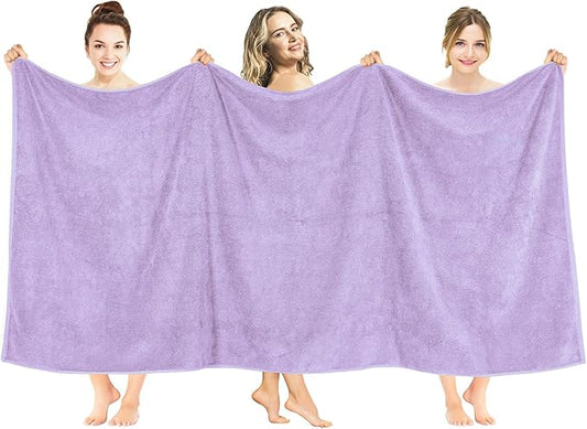 American Soft Linen Oversized Bath Sheet 40x80 Extra Large for Bathroom, 600 GSM 100% Cotton Turkish Jumbo Bathsheet Towels for Adults, Lilac Bath Sheet