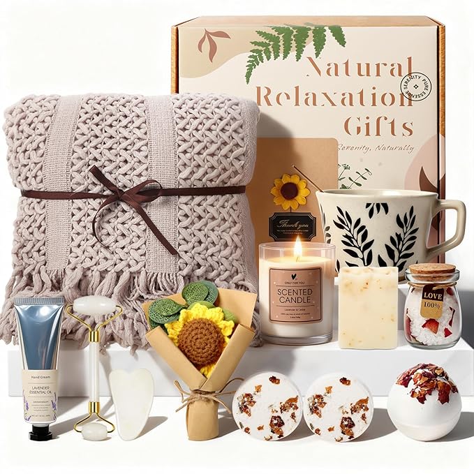 Get Well Soon Gifts Baskets for Women - Self Care Spa Care Package w/Blanket, After Surgery Inspirational Thinking of You Sympathy Gift, Relaxing Birthday Relaxation Basket for Mom Wife Her