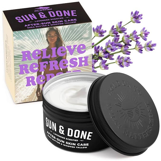 Sun & Done Whipped Beef Tallow for Skin - After Sun Care with 7 Simple Ingredients Including Shea Butter & Lavender | Sun Burn Healing Cream, After Tanning Lotion, After Sun Lotion, Gel, Moisturizer