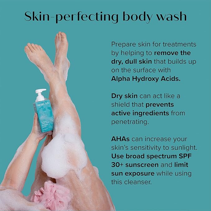 MEDIX Glycolic Acid Exfoliating Body Wash KP Bump Eraser Cleanser + 10% Glycolic Acid Serum 2PC Skin Care Set | AHA Exfoliant Body Wash + Serum Refine & Soften Dead Dry Skin, Bumps, & Wrinkles, 2PC