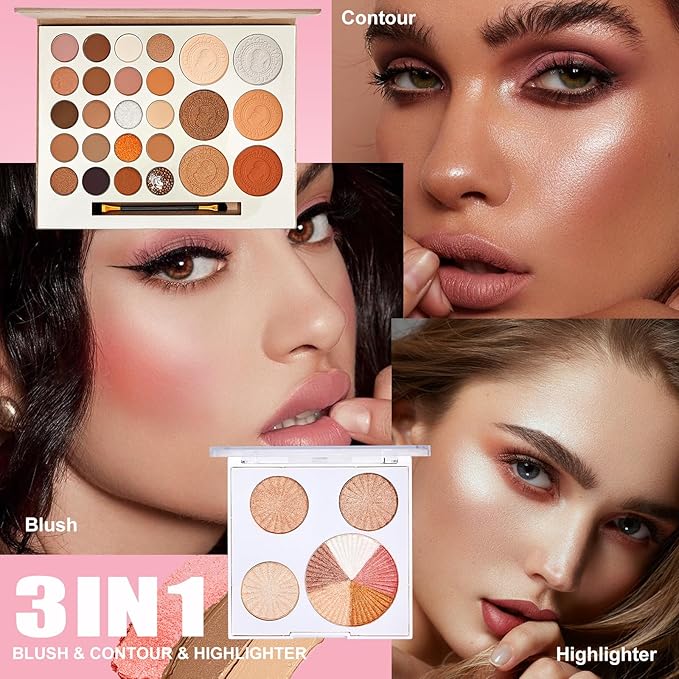 All in One Makeup Kit, Makeup Kit for Women Full Kit, Make Up Gift Set for Women, Makeup Essential Bundle Includes Foundation Eyeshadow Palette Concealer Lipstick Eyeliner Mascara Cosmetic Brush Set