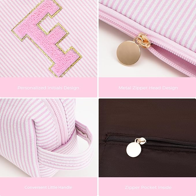 Personalized Makeup Bag for Women Girls - Fashion Cosmetic Bag Trendy Travel Toiletry Bag with Initials Letter - Teen Gifts - Pink,F
