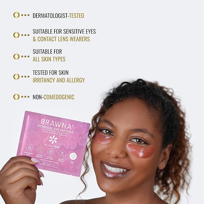 BRAWNA Hydrogel Undereye Mask Patch Gift Set with Hyaluronic Acid, Collagen, Retinol, Caffeine, Peptide, Kojic Acid, Arbutin - For Dark Circles, Puffy Eyes, Undereye Bags, Wrinkles -12 Pairs
