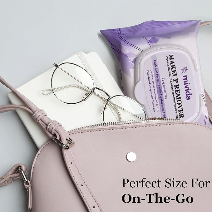 mivida Hypoallergenic Makeup Remover Wipes | 2 Pack of 25 Count | Biodegradable Facial Cleansing Makeup Remover Face Wipes with Hyaluronic Acid, Fragrance Free, Alcohol Free, Plant Based Wipes