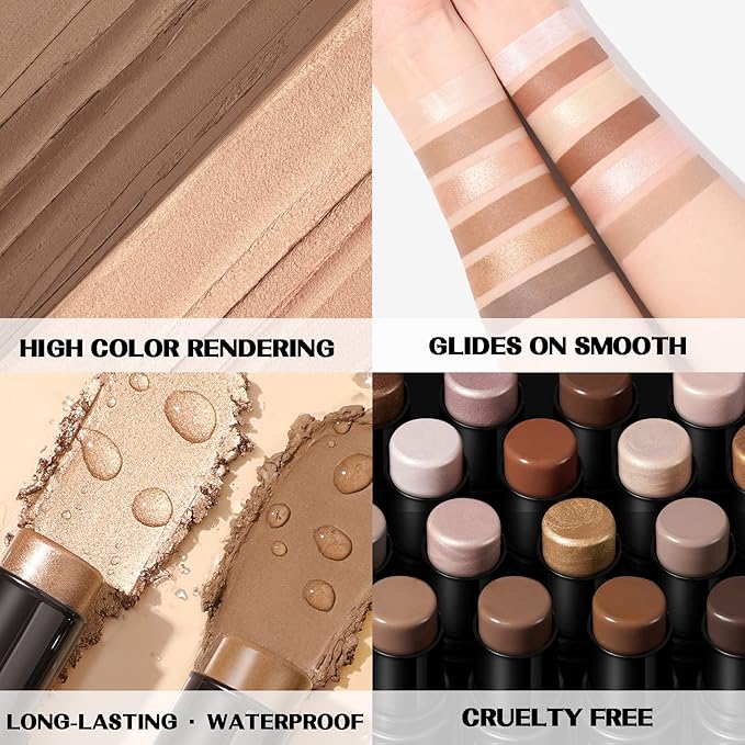 FOCALLURE 2 Pcs Mineral Cream Contour Stick,Moisturize Highlighter and Bronzer Pen,Non Stick Face Brightens & Shades Pencil,Long Lasting & Smooth Gliding Face Illuminator Makeup,Medium